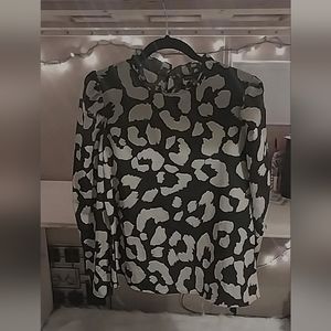 Shein, black and cream long sleeved leapord top with high neck.